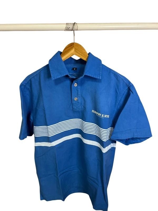 Blue Polo Shirt With White Stripes #B3